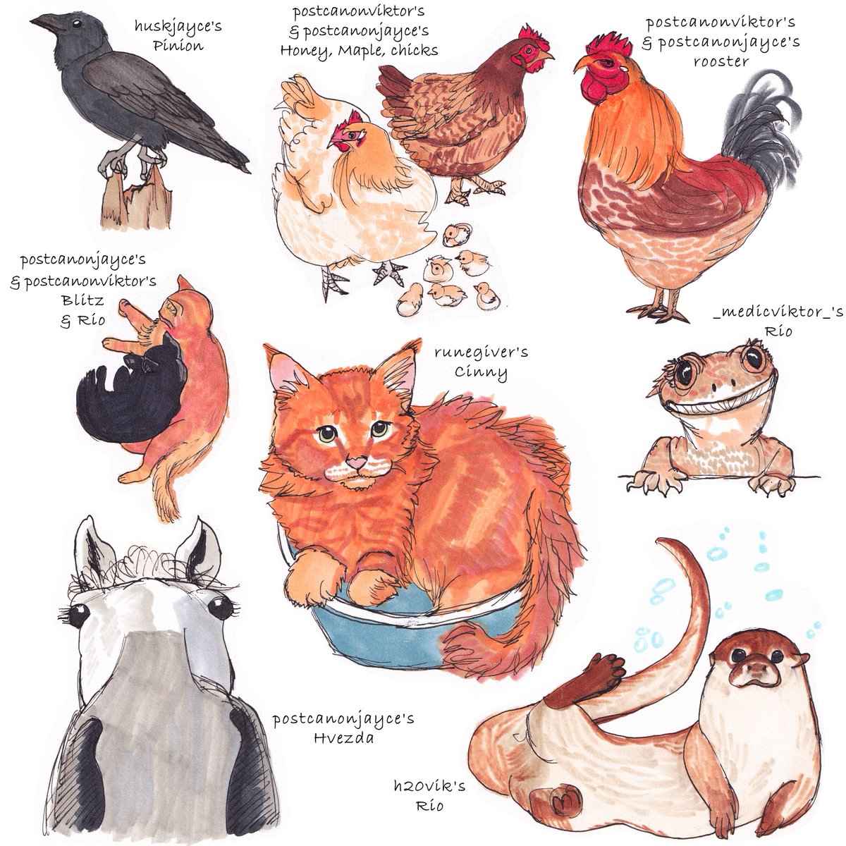 mysticdragon3ni's tweet photo. #JVRPweek @JVRPweek (belated) Day 5: Side characters
Took a while but I sketched some of my favorite pets from @postcanonjayce @postcanonviktor @runegiver @huskjayce @h20vik @_medicviktor_
(Also some bonus drafts of Blitz &amp; Cinny that I wasn't quite happy with) https://t.co/CmoCyq6hfn