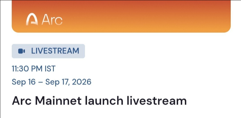 tokyouxbt's tweet photo. $ARC Mainnet is officially coming September 16. 👀

📅 September 16
⏰ 6 PM GMT / 11:30 PM IST

Register for the launch livestream:
[https://t.co/h4bWRdZ6vn]

This isn't just another L1 launch.
Arc is already working with major financial institutions, including:

→ BlackRock
→ Visa
→ Mastercard
→ DTCC
→ Standard Chartered
→ Circle
→ And more

The focus is on stablecoin payments, financial markets, tokenized assets, and real-time money movement.

The livestream will feature:
→ Keynotes
→ Partner conversations
→ Live product demos
→ Arc & Agent Stack updates
→ $ARC token implementation updates

But here's my take:
I don't think the September 16 launch automatically means a $ARC TGE or airdrop.

Based on what's been announced, this looks more like a mainnet + ecosystem rollout than a confirmed token launch.
Still…
September 16 could be a very interesting day for Arc. 👀