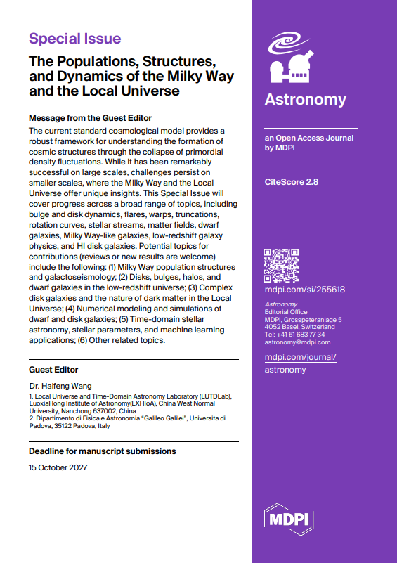 Astronomy_MDPI's tweet photo. 🌌 Exploring the Milky Way and the Local Universe? Submit your latest research to our Astronomy Special Issue on their populations, structures &amp; dynamics!

@MdpiPhysci #CallforPaper

📅Deadline: 15 Oct 2027
Find more info on👉:
https://t.co/ymFVZwSMEo https://t.co/X3xtYME94x