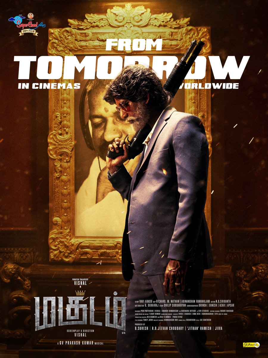MagudamOfficial's tweet photo. TOMORROW, THE CROWN TAKES OVER! 🔥👑

#Magudam / #Makutam — In cinemas worldwide August 14!

Get ready for the mass ride! 🔥

Tamil - https://t.co/Eke03lSIEt
Telugu - https://t.co/Dzz37Pochs

#DirectorVishal #MagudamReleaseOnAug14th #MakutamReleaseOnAug14th #SGF99 https://t.co/ErGvMkozJZ