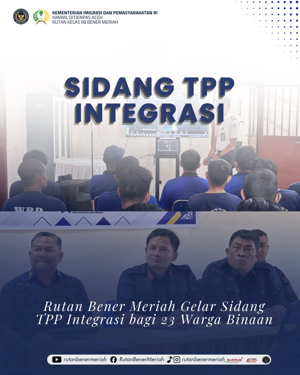 rutanbm's tweet photo. Rutan Bener Meriah Gelar Sidang TPP Integrasi bagi 23 Warga Binaan

#kemenimipas 
#ditjenpas 
#pemasyarakatan 
#ditjenpasaceh https://t.co/44D8M1wyqv