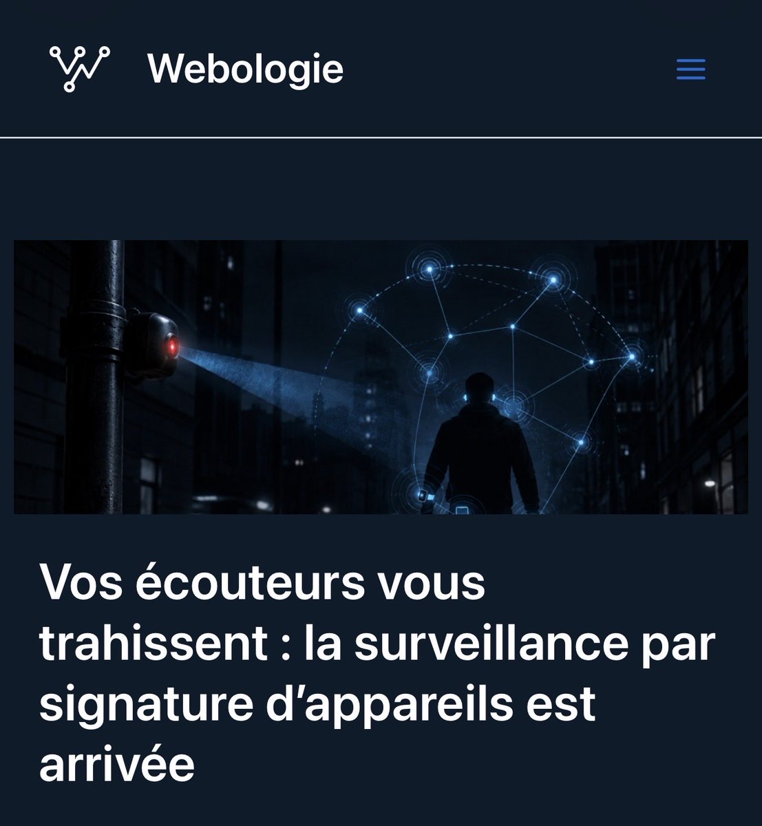 Webologie_me's tweet photo. ❗️Un groupe de défense italien vend depuis 2025 un système qui identifie les gens sans lire leur plaque d’immatriculation. Il écoute simplement les signaux Bluetooth, Wi-Fi et RFID que tes écouteurs, ta montre et ton téléphone diffusent en permanence pour rester connectés.

Le brevet date de 2024. Personne n’en a entendu parler avant juin 2026, quand un média d’investigation a mis la main sur la fiche commerciale. Deux ans de silence total.

Le système équipe déjà des lecteurs de plaques aux États-Unis. En France, le cadre légal actuel s’y opposerait frontalement, mais une proposition de loi discutée en ce moment vise justement à l’assouplir.

Tu ne peux pas activer de protection sur ton Bluetooth, c’est au fabricant de le faire. La seule action fiable, c’est de le couper quand tu ne t’en sers pas.

👇 Ce que tu peux vraiment faire, réglage par réglage, en commentaire