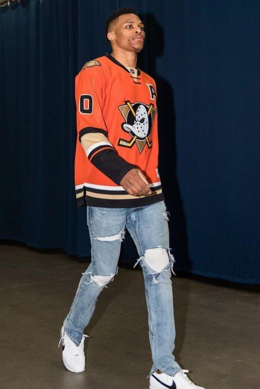 AnaheimDucks's tweet photo. Congratulations on your retirement and illustrious career, @russwest44. A SoCal legend and an iconic player with a great eye for fashion. 🧡 https://t.co/HUkLvgnBpx