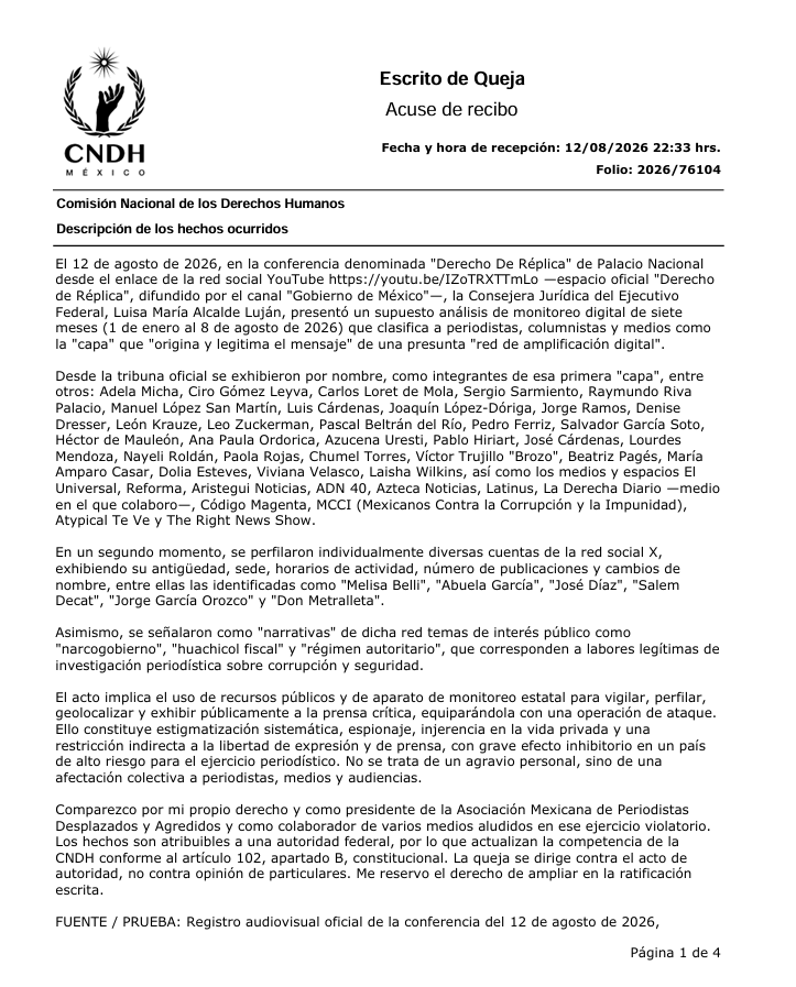 GildoGarzaMx's tweet photo. 🟥#México | Acabo de presentar otra queja ante la @CNDH (folio 2026/76104). Es la segunda desde el 4 de agosto por las agresiones de Sheinbaum y Alcalde contra periodistas, tuiteros y ciudadanos que ejercen su libertad de expresión amparados por la Constitución.
¿Y qué hace la CNDH? Las concluye como "asunto personal". No investiga. No quiere tocar a la presidenta ni a su abogada.
Una comisión que protege al poder y no al pueblo es una piedra inútil. Esto lo llevo a la @CIDH, a la @RELE_CIDH y a la Relatoría de la ONU. Y que me llamen traidor a la patria: prefiero eso a callarme.
En México ya es delito incomodar al poder. Yo no me callo.