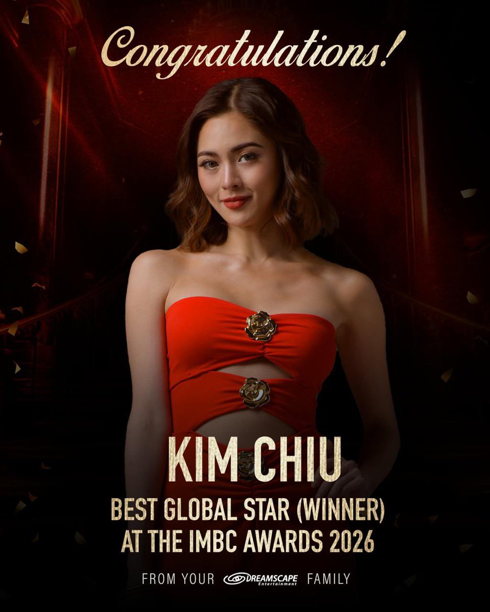DreamscapePH's tweet photo. Making the Philippines proud on the global stage! 🇵🇭✨

Congratulations, Kim Chiu @prinsesachinita, for winning “Best Global Star” at the 2nd IMBC Awards 2026! Your Dreamscape family is proud of you 💜

Stream all episodes of #TheAlibi, available on Prime Video, iWant, and TFC! https://t.co/UeSlAlRozW