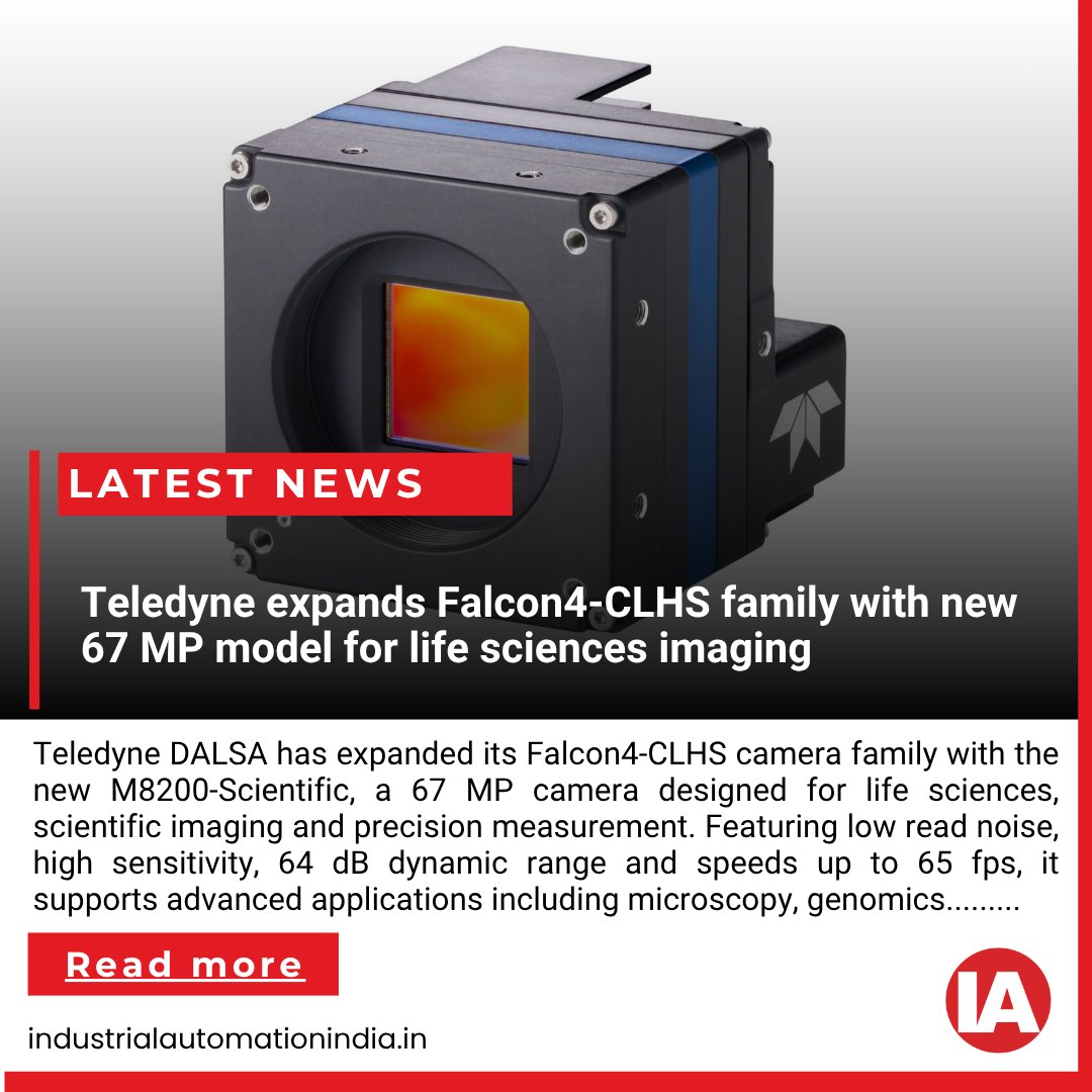 Benichettiar's tweet photo. Teledyne DALSA Unveils Falcon4-CLHS 67 MP Camera for Life Sciences. Teledyne DALSA expands its Falcon4-CLHS line with the M8200-Scientific 67 MP camera, delivering low read noise and 65 fps for scientific imaging. Teledyne DALSA has introduced the Falcon4-CLHS™ M8200......... https://t.co/dKl8EFE7IH