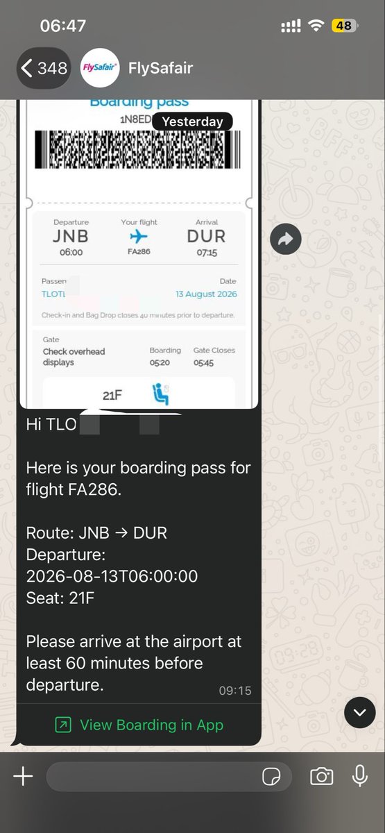 mosiaLebajoa's tweet photo. @FlySafair @947  @AneleAndTheClub 

I need answers from FlySafair regarding a serious booking/security failure that has left me stranded and caused me to miss an important business meeting.

I booked a 06:00 flight and checked in yesterday. I later discovered that someone else, Tabiso Ngosi, was associated with my booking reference and that my name, surname, ID number and date of birth had been changed on the booking.

Yesterday I also noticed that my return flight had been changed from approximately 19:25 to 23:00. I contacted FlySafair at around 15:36 and the booking was changed back.

This morning, despite having a valid booking, I was unable to board my original flight because of the changes made to my reservation. I was eventually put onto a flight around 08:20/08:25, meaning I would arrive around 09:00, after an 08:30 meeting I was scheduled to attend.

What is even more concerning is that I was initially being asked to pay for the replacement ticket when the problem appears to have originated from the booking itself.

FlySafair needs to explain:

How another passenger ended up on my booking.
Who changed my personal details.
When and through which system/channel the changes were made.
How these changes were allowed to happen.
Why I was denied boarding on a ticket I had legitimately purchased.
What compensation and remedy FlySafair is offering.

This is not simply a delayed flight. My booking details were changed and another passenger appears to have been associated with my reservation.

I have the booking confirmations, call records, screenshots and other evidence.

@FlySafair I need this investigated urgently and I need a written explanation.

#FlySafair #ConsumerRights #SouthAfrica #947