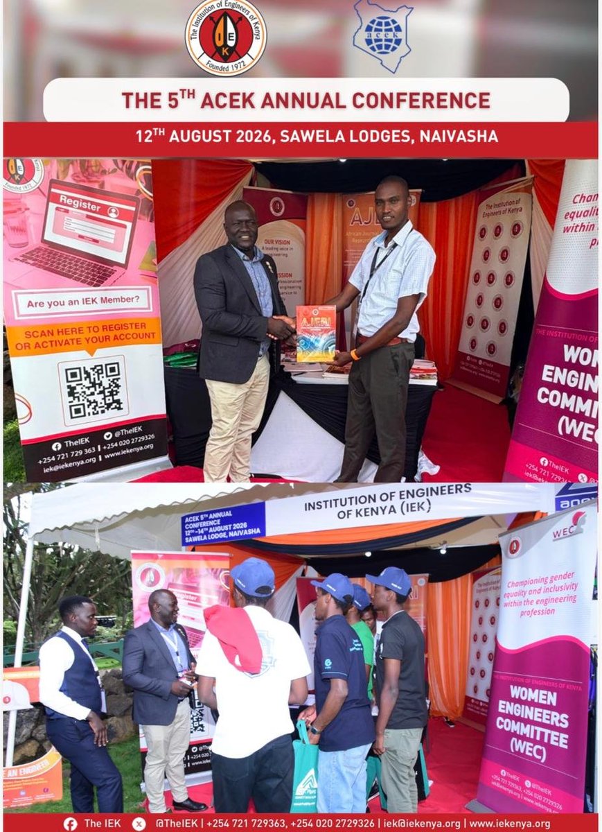 TheIEK's tweet photo. *Day 2 of 5th ACEK Annual Conference*

Thank you, Eng. John Robert Ogallo (2nd VP -Elect,IEK), for visiting the IEK booth at the 5th ACEK Annual Conference and engaging with our Future Leaders. https://t.co/rq1yJ4TYdE