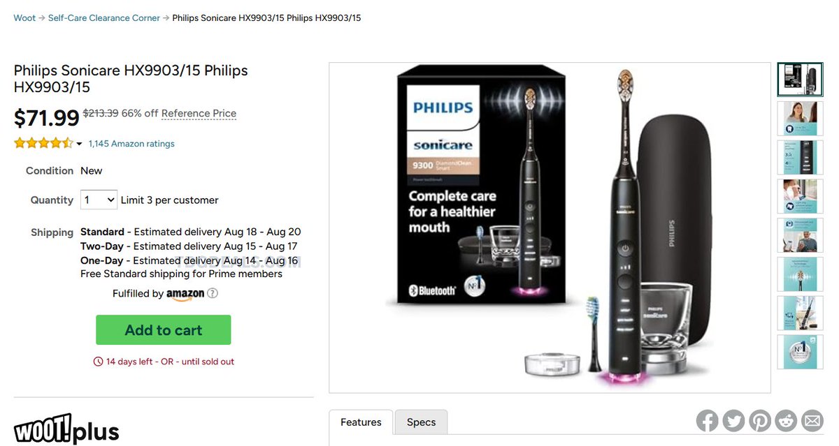 thedealsguy_'s tweet photo. HILIPS SONICARE 9300 DIAMONDCLEAN — $71.99

66% off from $213.39. New, limit 3.

Black with glass charger and travel case, Bluetooth tracking. 14 days left.

https://t.co/21rfoaKgOj

#ad https://t.co/l6zIIQC0dp