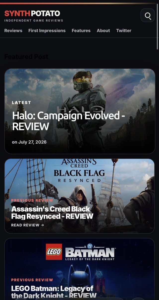 SynthPotato's tweet photo. I am very happy to announce that my gaming reviews website (https://t.co/44mbPeIqAX) has undergone a complete re-design and is now better than ever!

All of my reviews and articles that I've written are here.  Guest writers will be writing soon for special reviews, stay tuned 🥔 https://t.co/QXRzeMljoI