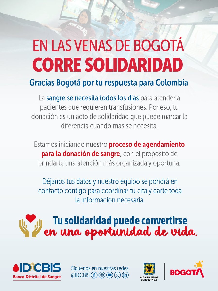 IDCBIS's tweet photo. 1/2 🚨 ¡Información importante! 🩸

Para brindar una atención más organizada y oportuna a todas las personas que desean donar sangre, iniciaremos un proceso de agendamiento de citas.

Si quieres donar, registra tus datos aquí: 👉 https://t.co/90c6aOIpG4 https://t.co/dXqaM7k2Fe