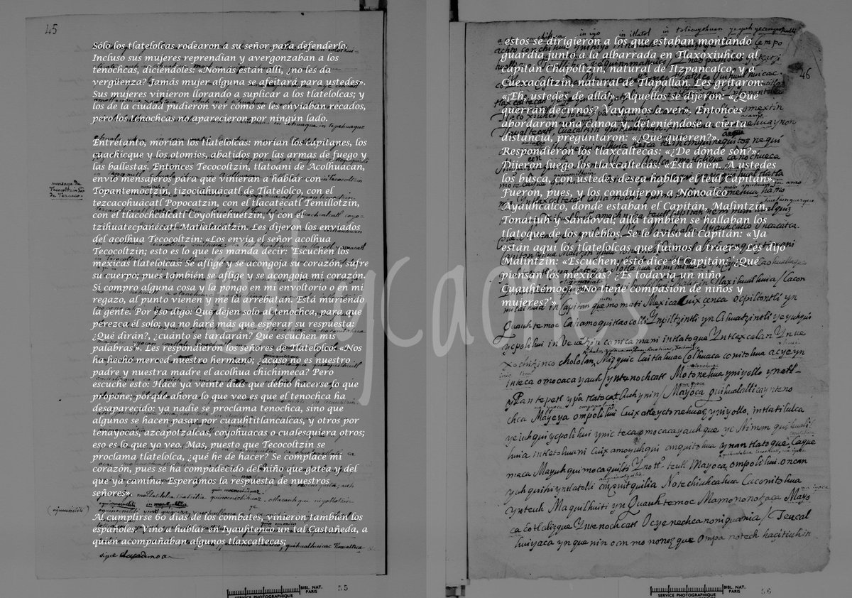 Lycaones's tweet photo. 13 de agosto de 1521

En ‘Los Anales de Tlatelolco’ (páginas 43-46), se relata una parte de la caída de Tlatelolco en 1521.

Como está en náhuatl, decidí traducirles una parte a ustedes.

#Náhuatl https://t.co/TVLaoLNblF
