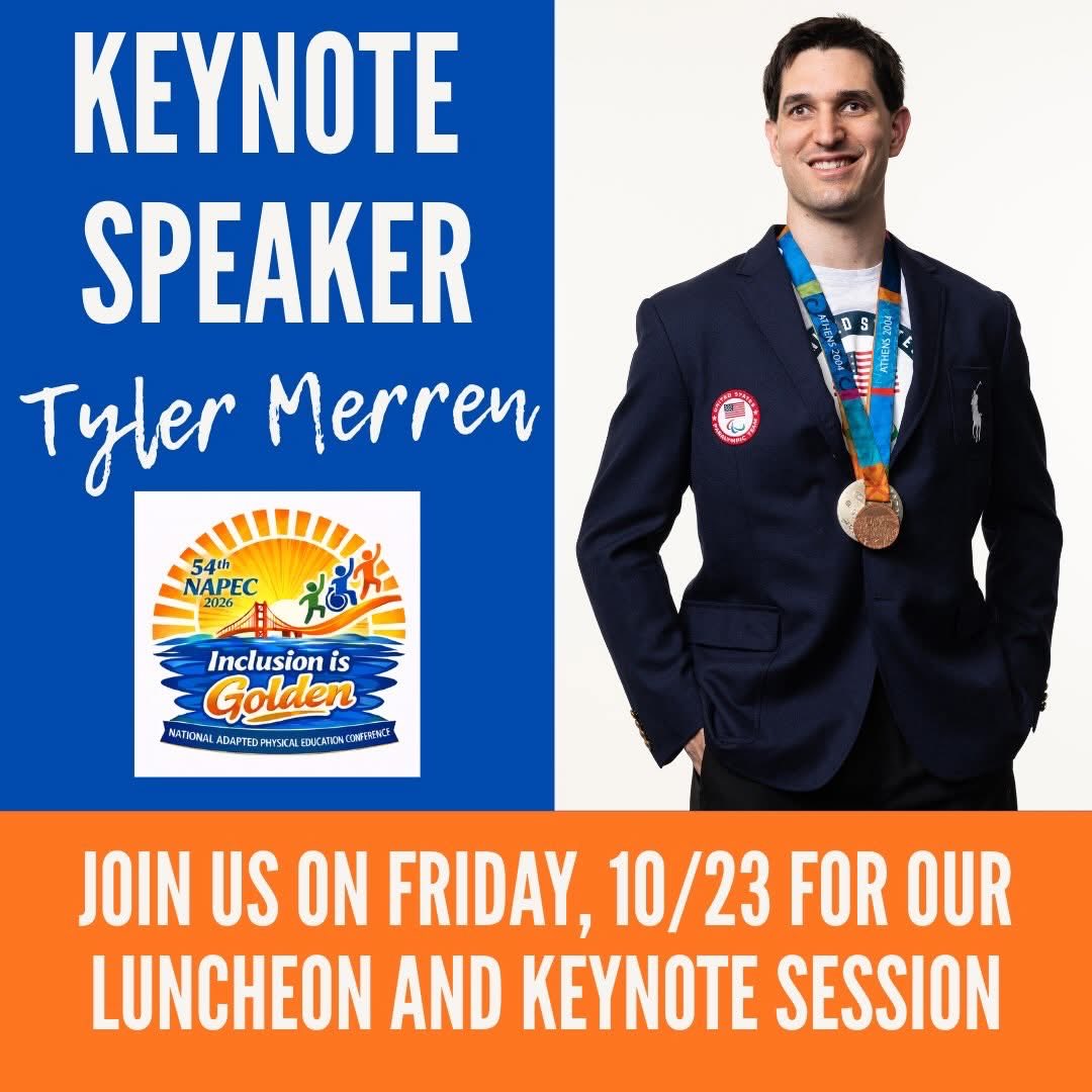 katruss86's tweet photo. We are so excited to announce our keynote speaker for NAPEC 54, Tyler Merren! @CAHPERD @CA_AdaptedPE 

Tyler is a 5 time Paralympic athlete and 2 time medalist with the USA Team, Motivational Speaker, Personal Trainer, and owner of ReVision Training LLC. https://t.co/6bWT3ZIpym https://t.co/RN664CsIfc