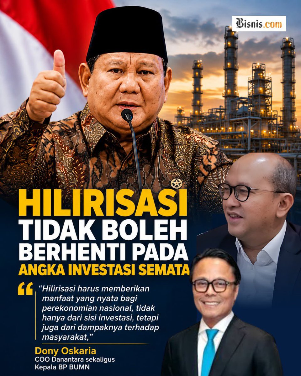 Viiaveeti's tweet photo. Hilirisasi tidak cukup hanya mengejar besarnya investasi. Yang lebih penting adalah memastikan investasi tersebut menciptakan nilai tambah, lapangan kerja, memperkuat industri nasional, dan memberi manfaat nyata bagi masyarakat. Investasi Berdampak #DanantaraIndonesia https://t.co/uDGqz1zCKd