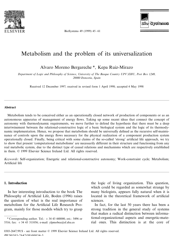 MalaveAManuel's tweet photo. Bergareche, A. M., &amp; Ruiz-Mirazo, K. (1999). Metabolism and the problem of its universalization. BioSystems, 49(1), 45-61. https://t.co/RlXAtKFYOZ