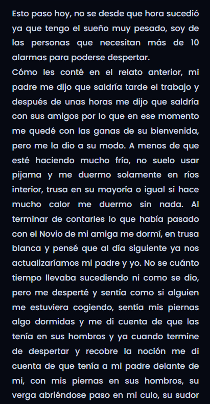 relatos_gay_cl's tweet photo. Mi Padre me despierta con su Verga adentro 🍆🔥

𝗥𝗘𝗟𝗔𝗧𝗢 𝗖𝗢𝗠𝗣𝗟𝗘𝗧𝗢: https://t.co/ZK2kddMKeN

#relatosgay #gay #pornogay #incesto #incestogay https://t.co/iGR8pqyYUX