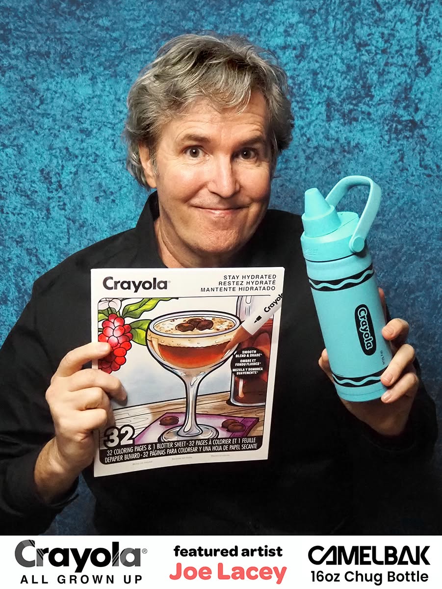 JoeLaceyArtist's tweet photo. Crayola partnered with CamelBak to create custom Crayola-inspired beverage bottles released along side my STAY HYDRATED coloring book. In response to all the AI generated art our there, Crayola featured a photo and bio of me on the back of the book. Good for Crayola still using real artists! The bottles are becoming quite the collectors item and are selling out fast. You can pick up my book and the CamelBack bottle both at Amazon.