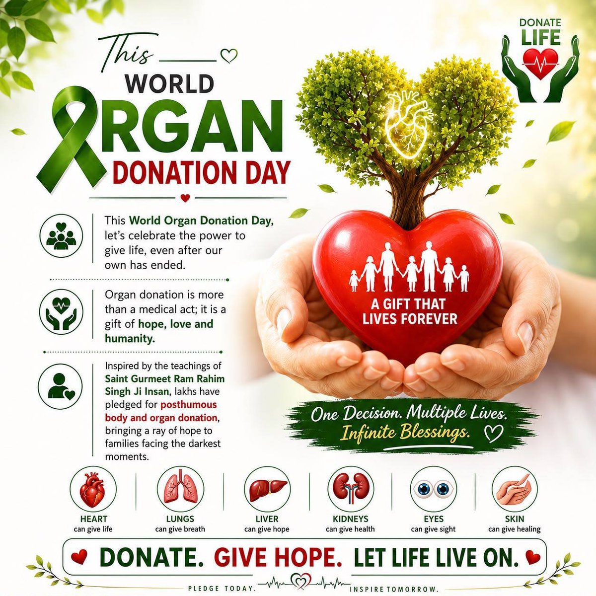 Heerainsan67's tweet photo. Such a great example of selflessness inspired by the teaching of Saint Gurmeet Ram Rahim Ji, Volunteer's of Dera Sacha Sauda donate eyes, organ and bodies posthumously and contribute to the welfare of humanity.
#WorldOrganDonationDay2026
#WorldOrganDonationDay https://t.co/oQL2i4sezs