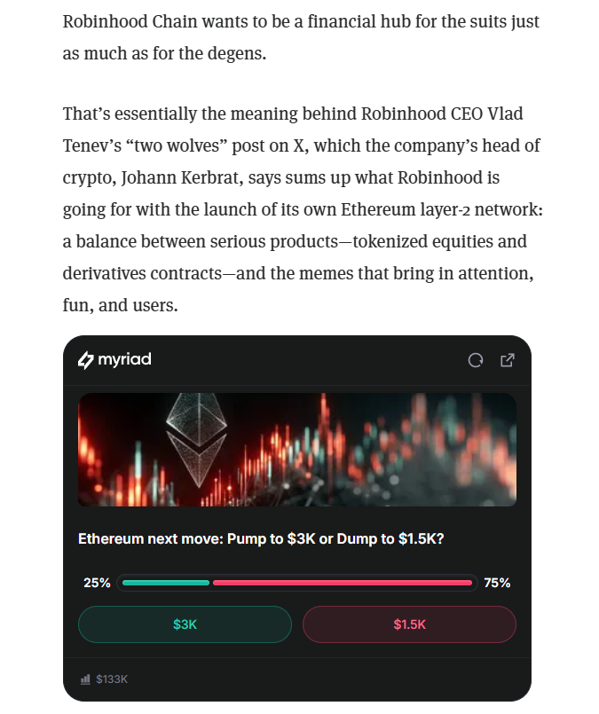 stitchdegen's tweet photo. $PACK is probably one of the most unique plays on the market right now

After actually sitting down and researching it, I realized there’s a lot more going on here than I initially thought

Quite a few people have also been DMing me asking for a deeper breakdown on $PACK and why it has been running so hard

So let’s dig into it together

+ First : the “Two Wolves” narrative

To understand $PACK, you first need to understand the narrative it’s playing into

On July 17, Vlad Tenev, CEO of Robinhood, posted :

“Why not both?”

alongside the “two wolves” image

The concept actually fits pretty well with the direction Robinhood has been moving in

One wolf represents the more serious financial side: RWA, tokenized stocks, NVDA, AAPL, MSFT,....

The other represents meme/degen culture: attention, community, speculation and retail

In simple terms :

TradFi + Degens

But instead of just taking that narrative and slapping it onto another memecoin, $PACK actually built the idea directly into the token’s structure

The founder describes it pretty simply :

“There are two wolves inside you

One wants NVDA · MU · MSFT · AAPL · AMD · SPCX

The other wants CASHCAT · THROBBIN · TENDIES · PONS

$PACK is both”

That was the first thing that caught my attention

+ Second : 10 liquidity pools

This is where $PACK starts getting very different from your average meme

Instead of launching with a normal PACK/ETH or PACK/USDC pool, $PACK has no native ETH/USD pair

Instead, it created 10 separate liquidity pools on Uniswap v4

There are :

+ 6 pools paired with tokenized stocks: NVDA, MSFT, AAPL, AMD, MU, SPCX...

+ 4 pools paired with memes: CASHCAT, THROBBIN, TENDIES, PONS...

So the “Two Wolves” concept isn’t just branding

Half of the liquidity network is connected to stocks

The other half is connected to memes

And $PACK sits right in the middle of both

This is also why if you open DexScreener and see one pair with only tens of thousands of dollars in liquidity, you shouldn’t immediately assume that represents the entire liquidity of $PACK

Its liquidity is spread across 10 different pools

+ Third : those 10 pools are permanently locked

This is another part I find pretty interesting

According to the design published by the founder :

> No owner

> No admin key

> No upgrades

> No function to withdraw liquidity

Basically, once the system was deployed, even the founder couldn’t simply pull the LP or change the mechanics

The anti-snipe rules were also hardcoded from the beginning :

> First hour : max 0.5% of supply per wallet

> Next 6 hours : max 2%

> After that: unrestricted

The founder even said :

“I can’t stop it either”

It’s basically an experiment that gets released into the wild and then left for the market to decide what happens next

+ Fourth : the flywheel is probably the part I find most interesting

$PACK has a 1% trading fee

But those fees don’t simply flow to the team

When someone buys $PACK, the fee collected in the paired token is used to buy more $PACK from the market and feed it back into liquidity

When someone sells $PACK, the fee collected in $PACK is permanently burned

So in simple terms, the more trading volume $PACK generates, the more fees the system collects. More fees mean more $PACK can be bought back/burned while liquidity gradually gets deeper. Deeper liquidity can then potentially attract more traders, more volume and more attention

So the loop is pretty easy to understand :

More trading => more fees => more $PACK buybacks/burns => deeper liquidity => potentially more volume and attention

There’s also a Harvest mechanism every 12 hours

Anyone can trigger it :

> 1% of the harvest goes to whoever triggers it

> The remaining 99% goes back into the buyback/burn mechanism

And importantly, this flywheel isn’t just theoretical anymore.

The first Harvest has already been completed

According to the team’s update :

> Around 660K $PACK was bought back

> It was fed back into liquidity

> Around 0.44% of the total supply was burned

For me, that’s a much more interesting datapoint than simply saying, “this token has a buyback mechanism”

The mechanics are already running

+ Fifth : the founder is pretty interesting too

$PACK was created by @gribbly_fire

He’s one of the co-founders of $COQ, a token that previously reached a pretty serious market cap

Obviously that doesn’t guarantee $PACK will succeed, but at least this isn’t just some completely anonymous dev who appeared today and could disappear tomorrow

I also like the way he talks about $PACK

He isn’t trying to sell it as some “revolutionary DeFi protocol” or force a bunch of fake utility onto it

Instead, he literally describes it as :

“An experiment, and volatile on purpose

60% future, 40% fuck it”

And honestly, that describes $PACK pretty well

+ Sixth : why does the chart look so weird?

There are 10 pools operating at the same time

That means you have arbitrage between different pools and much more complicated routing than a normal meme with one liquidity pair

The founder has even said that the fact it can look a little “ugly” is intentional

So I wouldn’t look at $PACK like a normal memecoin where it’s simply :

CA => liquidity pool => buy/sell

It feels more like a liquidity experiment wrapped inside a meme

And that’s exactly what makes it interesting to me

+ Now for the important part : the risks

Don’t let a good thesis make you forget that this is still an extremely new memecoin

Right now, $PACK depends heavily on two things :

attention + volume

The mechanics work beautifully while volume is high, but the reverse is also true

If people stop trading, fees decline. Lower fees mean weaker buybacks/burns, slower liquidity growth, and one of the most attractive parts of the $PACK thesis becomes much less powerful

The 10-pool structure also means liquidity is fragmented, making charting and valuation more complicated than usual

And most importantly :

$PACK is not an official Robinhood token

It’s making clever use of the “Two Wolves” narrative and the tokenized stocks/meme ecosystem, but we shouldn’t turn a narrative connection into a partnership that doesn’t currently exist

+ So how am I looking at $PACK?

If I only look at the chart, I honestly don’t like it

It has basically been UP ONLY 😂

It ran from below $1M straight into the $7–8M range and even wicked to around $9M

I have zero interest in chasing that move here

But if I ignore the chart for a second and just research the concept, I have to admit :

The $PACK narrative is pretty unique

It doesn’t simply meme the “Two Wolves” concept

It turns Two Wolves into the actual structure of the token :

6 stock pools + 4 meme pools

→ 10 permanently locked pools
→ no native ETH/USD pair
→ volume generates fees
→ fees feed buybacks/burns + liquidity
→ permissionless Harvest
→ immutable experiment

That’s basically everything that makes $PACK “different” packed into one design

So I’m not chasing it at current levels

If the market gives us a proper dip, the area I’d be interested in watching is around $4M MC

If the thesis completely fails and market cap drops below $1.5M, that would be my invalidation and I’d cut the position

So overall :

I don’t like the chart

But I genuinely like the narrative + mechanics
$PACK can obviously fail like any other experimental meme, but at least this is one of the few recent plays that actually made me sit down and research it because it’s trying something genuinely different

Now I understand why so many of you have been DM me about this one 

0x0145AcbcceFbEd6F303C420bEeaaAc72E905430b
