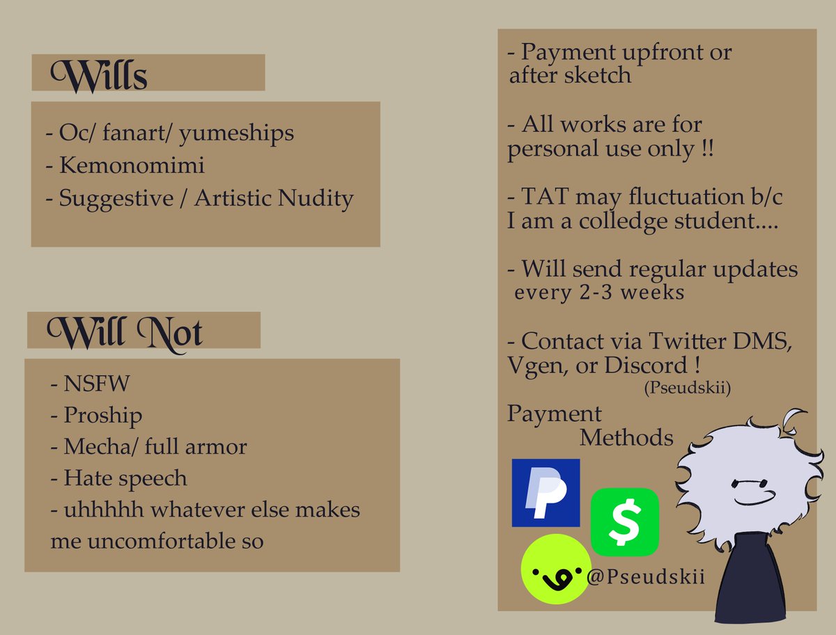 pseudskii's tweet photo. [ CMMS Sheet ]
My comms are open!! And I have a VGen up and ready :3 

Prices + examples below in the thread and/ or here https://t.co/hHdSxMCPJK https://t.co/xPTiT3OkmF