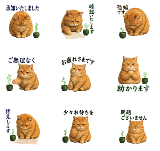 petasticker's tweet photo. 渋くてやさしいおじさん猫が、丁寧な返事や気づかいを届けます。仕事にも日常に���使いやすい猫スタンプです。

https://t.co/GGSVNgV5f1 https://t.co/sJWGrAqFo5