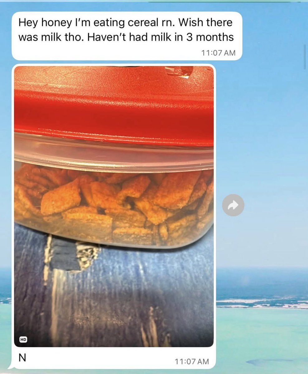 MarioNawfal's tweet photo. 🚨🇮🇷🇺🇸 Text messages from a sailor aboard the USS Abraham Lincoln reveal no milk in three months and ROTTEN food arriving at sea...

He reportedly wrote that almost nothing fresh makes it out except meat, because only frozen goods survive the supply run, and called it the worst deployment he has been on, with sailors who have far more behind them agreeing it could still get worse.

Add that to the list of grievances, and they become almost too numerous to enumerate...

No hot water for long stretches, laundry down for weeks, hour-long lines at the ship's store, one sailor eating half a cup of rice and two tortillas.

Multiple sailors have reportedly attempted to jump overboard, and one wife said her husband sits on medical hold now, terrified a 13-year career ends in a dishonorable discharge because he burned out. 

The costs that don't make the gas sign are the ones Americans are actually paying: a thousand dollars a year gone from the average household, eighteen service members killed, and interceptor stockpiles run down to nothing. 

All of it rides on the bet that Iran breaks first, which raises a question nobody in Washington wants to answer about who breaks first back home.

Source: @AaronParnas, The Guardian / Writer: Daniel
Link: https://t.co/11d54SKFFk