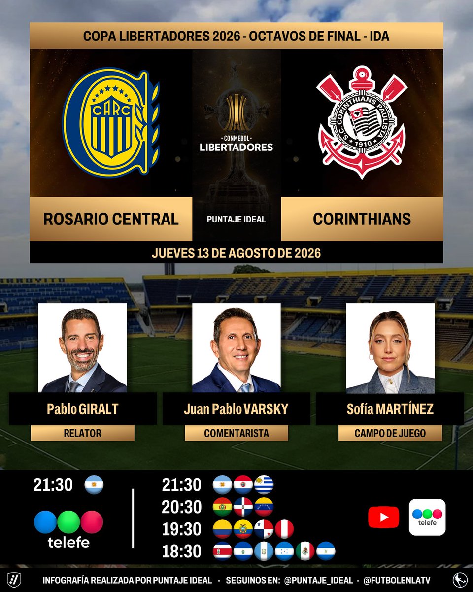 Puntaje_Ideal's tweet photo. โฝ #Libertadores | ๐ฆ๐ท #RosarioCentral vs. #Corinthians ๐ง๐ท
๐๏ธ Relator: @giraltpablo
๐๏ธ Comentarista: Juan Pablo Varsky
๐๏ธ CdJ: @SofiMMartinez
๐บ @telefe ๐ฆ๐ท
๐ป๐ฑ #MiTelefe ๐ฆ๐ท
๐ป๐ฑ #YouTube de @telefe Latinoamรฉrica (โ๐จ๐ฑ)
๐คณ #LibertadoresEnTelefe - #GloriaEternaโฏโฏโฏ
Dale RT ๐ https://t.co/wDh3oORSAm