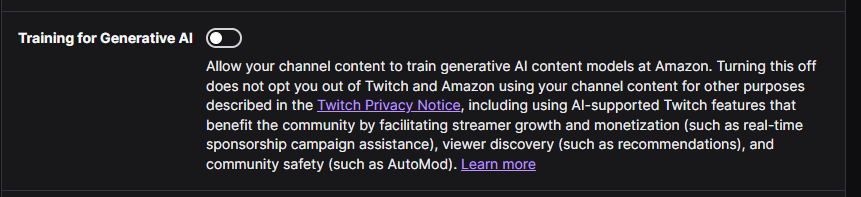 kidkerrigan's tweet photo. 🥰 Creator friends

If you're disappointed, enraged or otherwise disgruntled about Twitch enabling AI training on YOUR streams with YOUR face, brand and voice by default, make sure you let them know in their UserVoice forum: https://t.co/fdDtCnUKec

Another reminder to OPT OUT 👇 https://t.co/CtnjoBPHDH