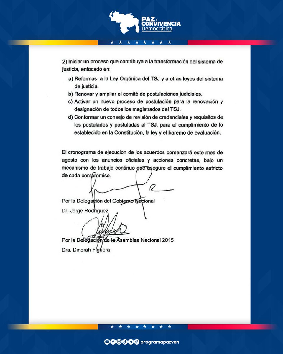 ProgramaPazVEN's tweet photo. IMPORTANTE 

Este 12 de agosto culminó con éxito la primera fase del diálogo entre el Gobierno Nacional y la Asamblea Nacional 2015, alcanzando acuerdos clave para el país. https://t.co/VTVRoIIcKP