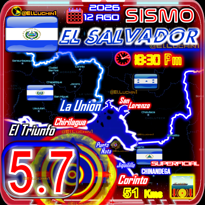 elluchin1's tweet photo. 🇸🇻➡Alerta 🛐
#Sismo🔴 5.7⚡ MMA
Chirilagua al Sur El Salvador🇸🇻 
Limite con Nicaragua 🇳🇮
SUPERFICIAL 🔰51 Kms
#Temblor #Terremoto https://t.co/idIHoQFvjq