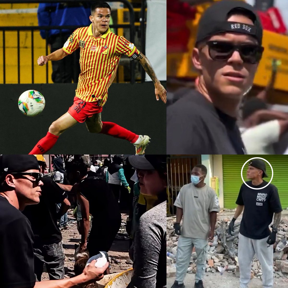 Juezcentral's tweet photo. Se llama Walmer Pacheco. Es barranquillero y es el capitán del Deportivo Pereira, equipo de la ciudad que lleva el mismo nombre y que se vio muy afectada por el terremoto en Colombia.

Apenas supo del terremoto, Walmer organizó un centro de acopio en Barranquilla para recaudar donaciones. Se fue en su vehículo hasta Pereira y apenas llegó, se puso los guantes y empezó a ayudar en la remoción de escombros para encontrar sobrevivientes. Bien podía quedarse en su casa en Barranquilla y ahí está, en las calles de Pereira, ayudando a su gente. 

Este es un capitán. Que la vida y el fútbol te lo devuelvan todo, Walmer❤️