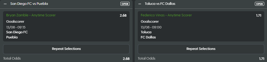 Ron_TheShow's tweet photo. For next 2 league match, here for potential goals scorer.
I like potential of the San diego wonderkid, but probably the danger will be on minute played.
Vinas i feel he will open his goalscoring opportunity soon. Need to see it live.

 I think alexis vega for Toluca match is also good spot for G/A. Let's see🤷‍♂️
