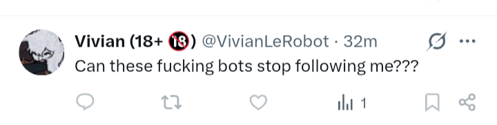 ActuallyQuarter's tweet photo. @VivianLeRobot ,

I follow you and I'm not a bot. Is that a problem? https://t.co/zlsDTjO7gO