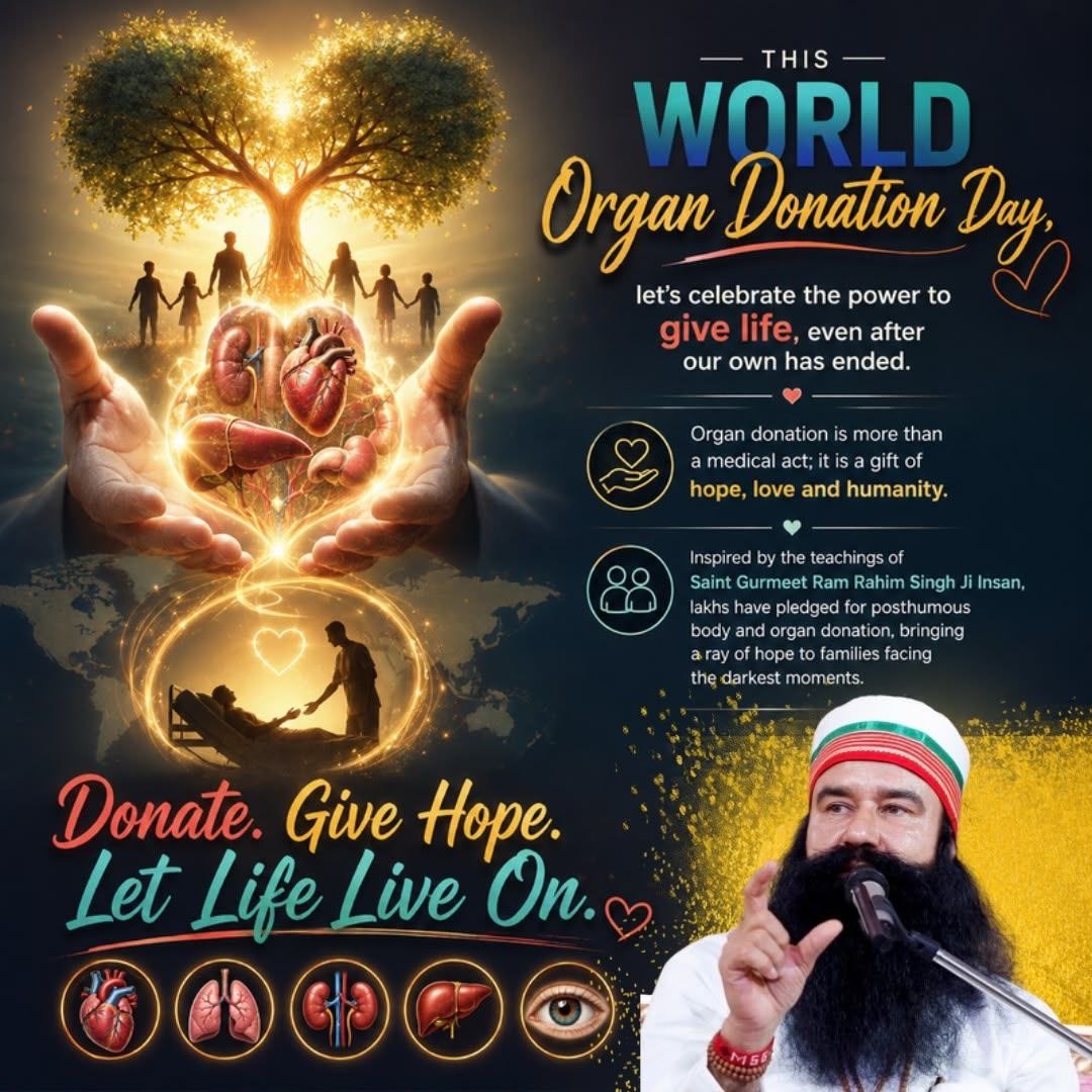 smita1690's tweet photo. Inspired by the teachings of Saint Gurmeet Ram Rahim Singh Ji Insan, the volunteers of Dera Sacha Sauda continuously strive to serve mankind.Organ donation is the ultimate act of selfless love a noble service that turns loss into hope saves precious lives. 
#WorldOrganDonationDay https://t.co/3TailPb3yY