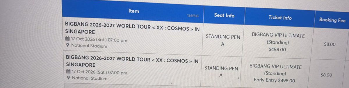 auvreis's tweet photo. BIGBANG 2026 WORLD TOUR XX : COSMOS IN SINGAPORE 

WTS Tickets 
2x VIP Standing PEN A ( 2 tickets) 

Can video call for Show ticket
Transfer ticket to ur acc TM

Rfs : got vip standing B
Dm to buy📩
#BIGBANGinSG #BIGBANGinSINGAPORE
#BIGBANG https://t.co/xjgCuF3HHM