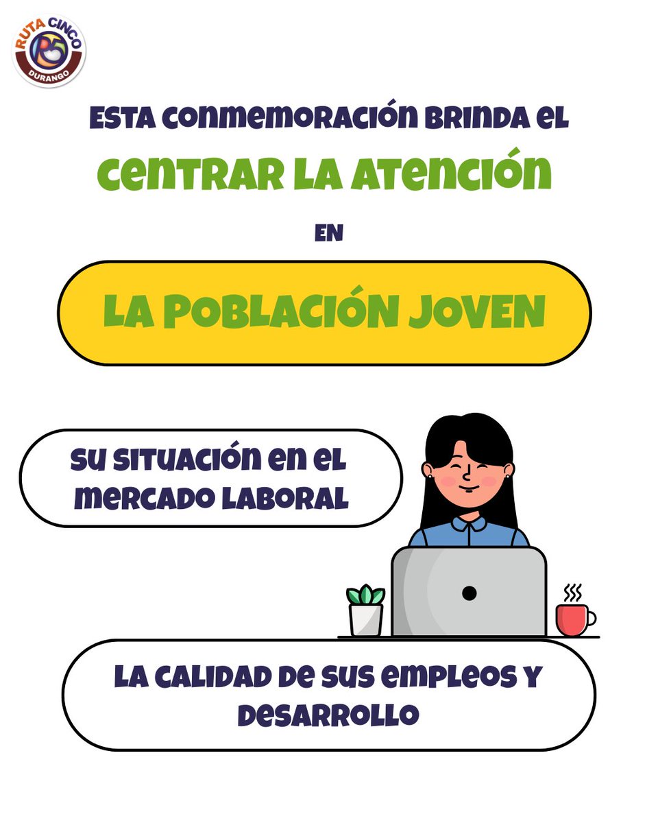 DurangoRuta5's tweet photo. 𝐂𝐎𝐍𝐎𝐂𝐄 𝐌𝐀́𝐒 𝐂𝐎𝐍 𝐑𝐔𝐓𝐀 𝟓🤚🏻

Ruta 5 se une a la conmemoración del  Día Internacional de la Juventud. Ya que reconocemos la importancia del crecimiento y desarrollo de los jóvenes.

#ruta5 #durango #jovenes #conocer https://t.co/TlD0zJKq0c