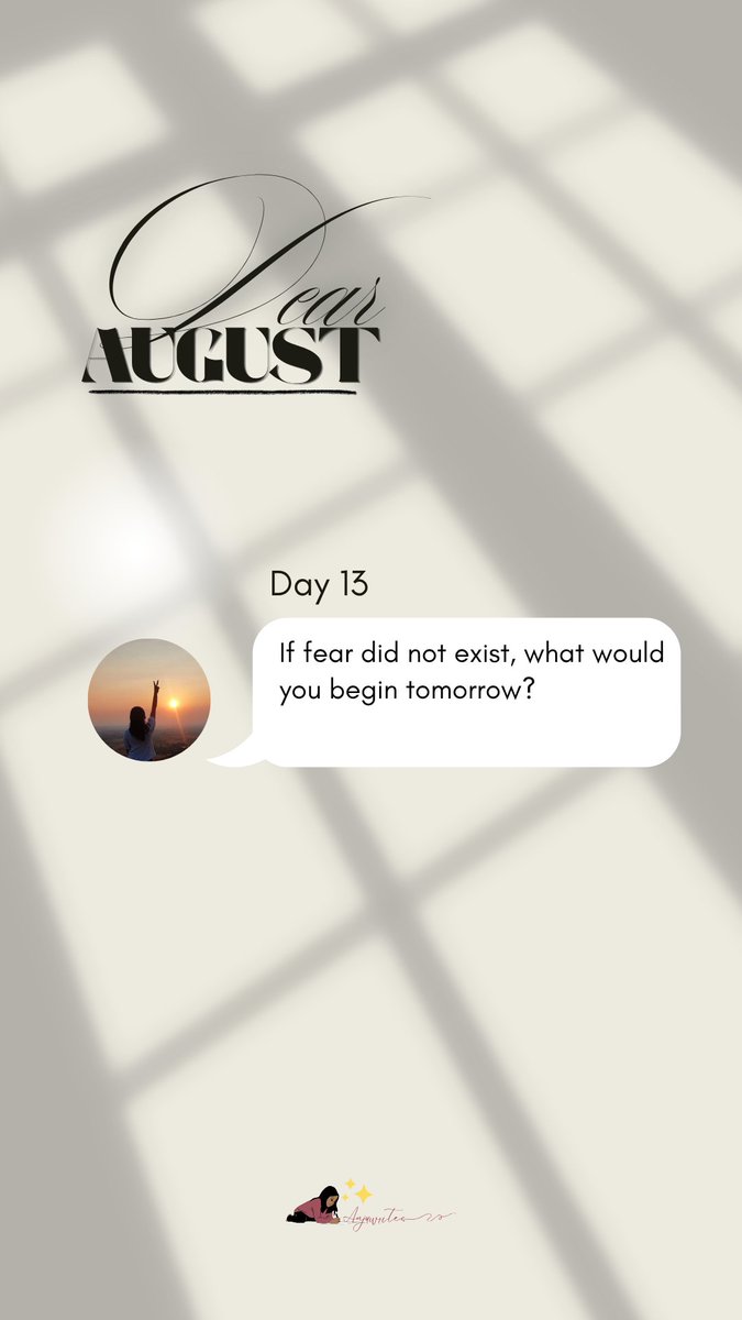 _anjuwrites_'s tweet photo. Take fear out of the picture for a moment. 

No fear of failing. No fear of being judged. No fear of starting late. What would your heart choose if it wasn't afraid?

Write about it in your journal. You might be surprised by what you discover.

#DearAugust🤍 https://t.co/7DbhnSUmPV