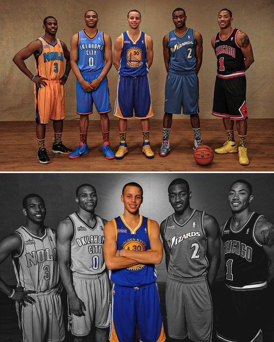 BowersDevante's tweet photo. With Russ's retirement, Steph is the only one of these point guards still playing. https://t.co/bo6H7o8ctw