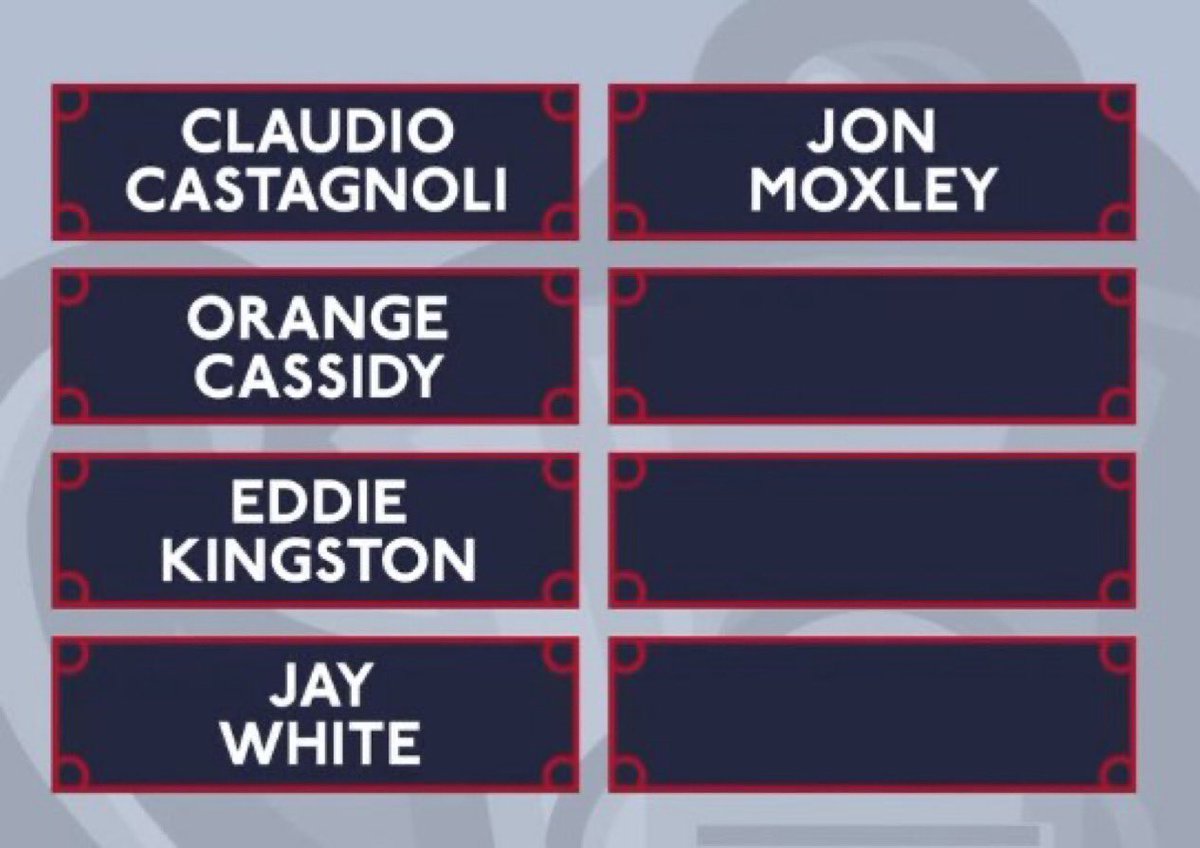 KenshinRell's tweet photo. The Continental Cup Quarterfinals are taking shape! 🏆🔥

• Claudio Castagnoli
• Orange Cassidy
• Eddie Kingston
• Jay White
• Jon Moxley

3 spots remain. 👀

#AEW #ContinentalCup
#AEWDynamite https://t.co/fwgTmVhVeG