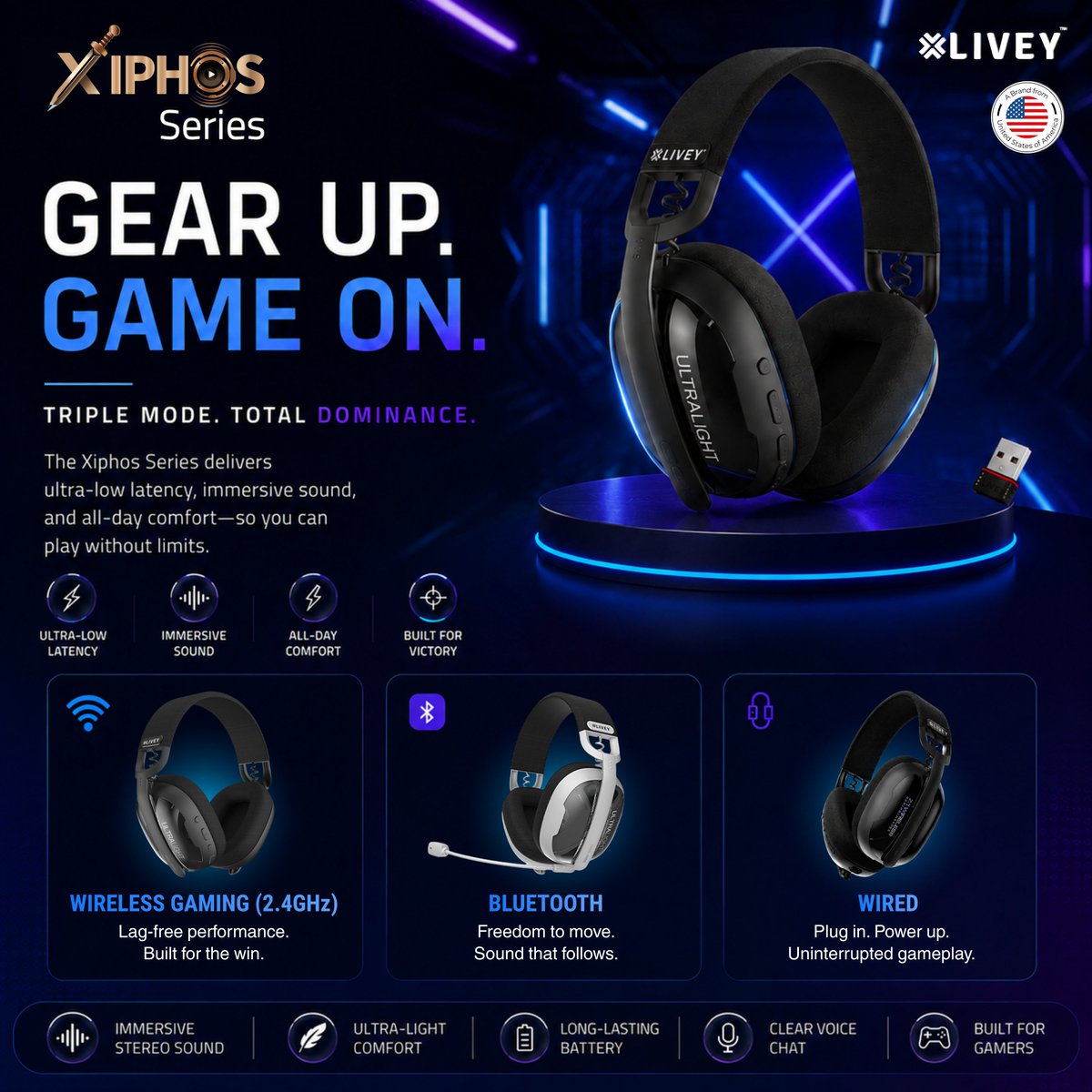LIVEYTechPH's tweet photo. 𝗚𝗲𝗮𝗿 𝘂𝗽. 𝗚𝗮𝗺𝗲 𝗼𝗻. 🎮

🎧 2.4GHz Wireless
📱 Bluetooth
🔌 Wired

Low latency, immersive sound, all-day comfort, and clear voice chat.

🛒 Now available in our Shopee Store
https://t.co/T66a94cpTF

#LIVEY #XiphosSeries #GamingHeadset https://t.co/cSfOphGlcK