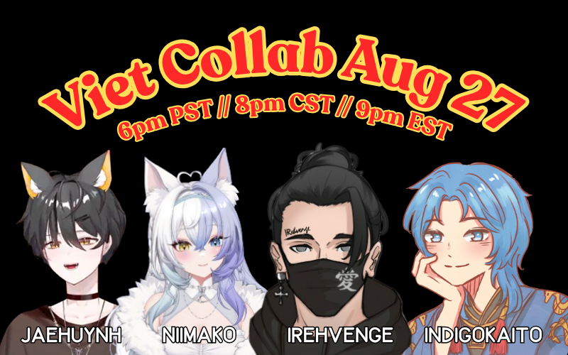 indigokaitovt's tweet photo. A ~legendary~ collab coming your way - 
AUGUST 27 :: 6pm PST | 8pm CST | 9pm EST
@IRehvenge @JaeisJaee @niimakovt @indigokaitovt https://t.co/gltvLbsh05