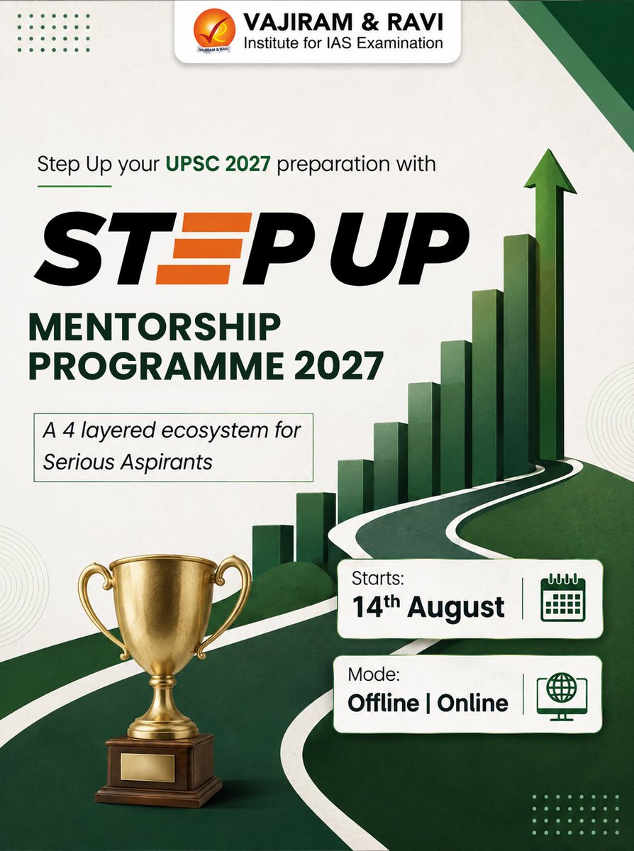 VajiramRavi's tweet photo. STARTS TOMORROW

🎯 StepUp Mentorship Programme 2027
📅 Starts: 14th August 2026
💻 Mode: Offline | Online

🔗 To Know More: https://t.co/xR5f4FsHue

📞 For more details, contact us at: 080-622-063-30

#StepUpMentorship #StepUpMentorshipProgramme #VajiramAndRavi https://t.co/KUMWcFAi1f