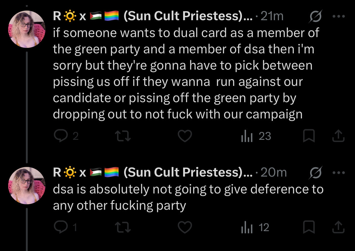JessGoesBoom's tweet photo. Sorry, but I think it’s spineless cowardice to block &amp; call non-Democrats spoilers, because some of us don’t want deference to the Democrat ballot line.

Sorry not sorry, some of us wanna take the break seriously &amp; see progress, not more Dem tailism!

Do better, @Staroxvia! https://t.co/hGRhYBrDoS