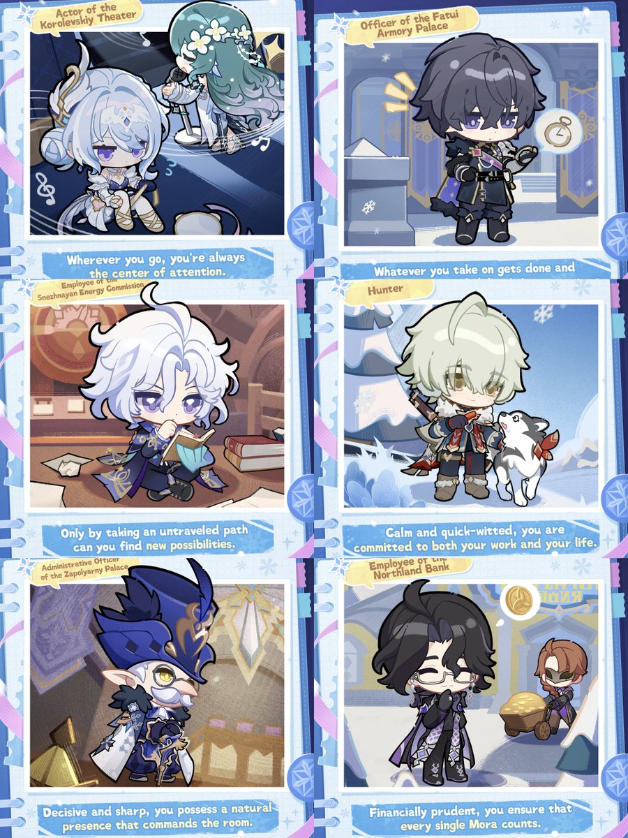 luluraemi's tweet photo. odette, vodyanitsa, valeriy, mitya, alyosha, pulcinella and pantalone chibi from this mini web event!! so cute https://t.co/cy77OfjYzZ