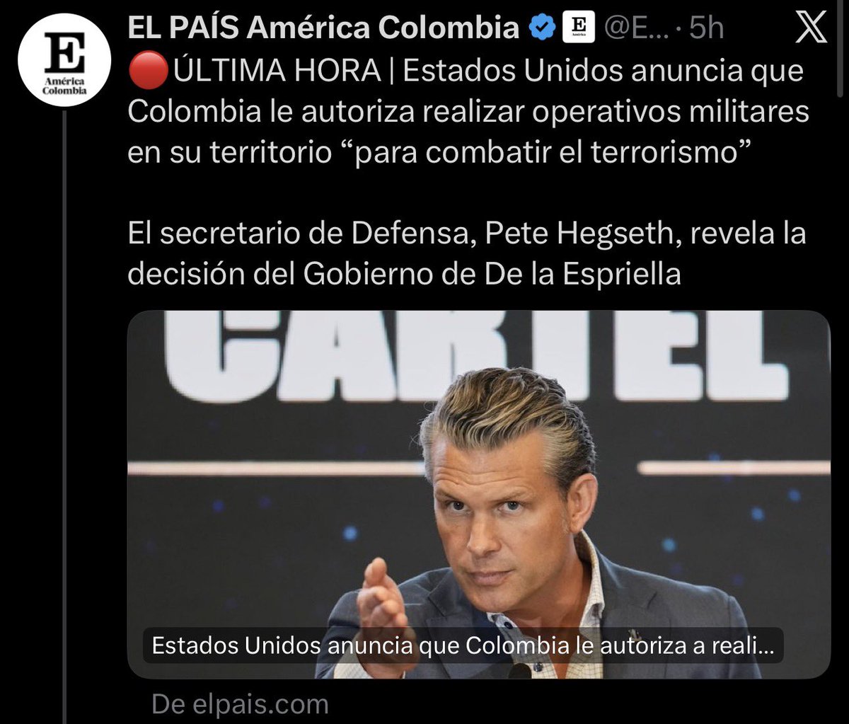 CamiloRomero's tweet photo. Esto ratifica lo que advertimos: Abelardo es un vendepatria. 

Desleal con Colombia y servil a EEUU. Ojo, los tratados y acuerdos internacionales no solo deben pasar por el Congreso, sino que además no pueden prestarse para la entrega de soberanía camuflada con falsa cooperación. Eso es de manual de ultraderecha. Así pasó con Pegasus. Así pretendió Uribe con las 7 bases militares con injerencia gringa que le tumbó la Corte. 

Es innegable que la ola de la ultraderecha abrió la puerta al nuevo intervencionismo de EEUU en América Latina. Lo vive Ecuador, Noboa entregó su soberanía y hoy hay denuncias por violaciones de derechos humanos que comprometen a fuerzas extranjeras.

Nuestro país no está en venta. Se equivoca Abelardo y Colombia no le tolerará su atropello a nuestra soberanía y los derechos de la gente.