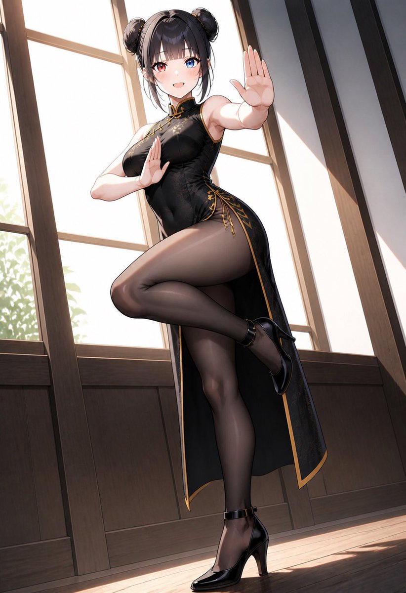 YERMQpjEAX43359's tweet photo. みなさん、こんにちは〜🌙
カンフーポーズって良いですよね🥰
チャイナ服×黒のタイツは最強説✨

黒月ルナ
「カンフーポーズって、
かっこいいよね🤭」

SFW illustration
#AIチャイナ服が見たい
#黒月ルナ #オリキャラ https://t.co/cdK3HKDy3e