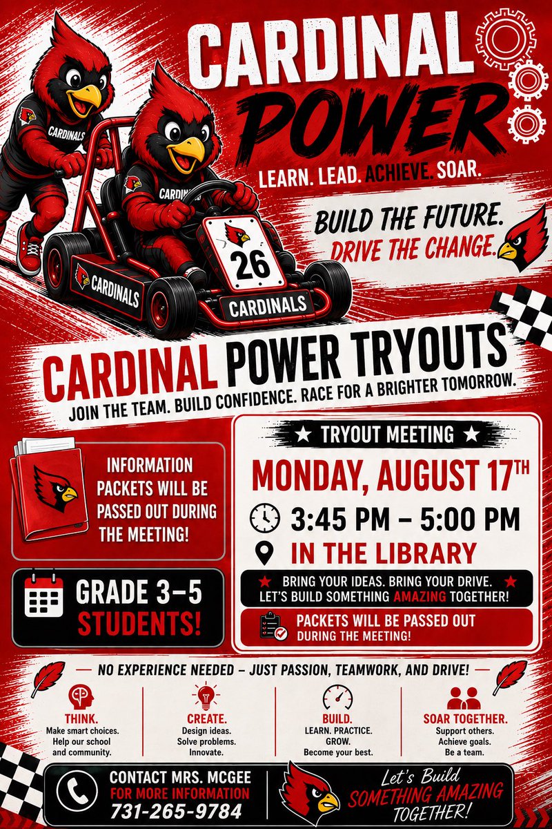 ArlingtonJmcss's tweet photo. ⚡️Cardinals something #Epic is happening in the Nest! We are starting a Greenpower team! Does your scholar have what it takes to design, build &amp; race a greenpower goblin car? If so, we will see you at the tryout meeting! @DrShemon @JMCSchools @JMCSSInnovation #BestInTN https://t.co/ylcr8KMmaQ