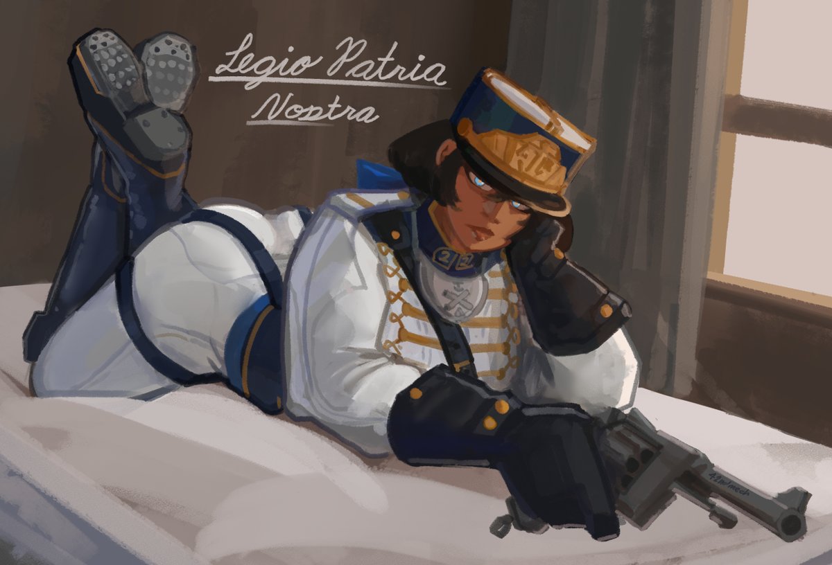 24thJAMech's tweet photo. Sous-Lieutenant Djamila on the bed (OC) https://t.co/YsJfuE1uPK