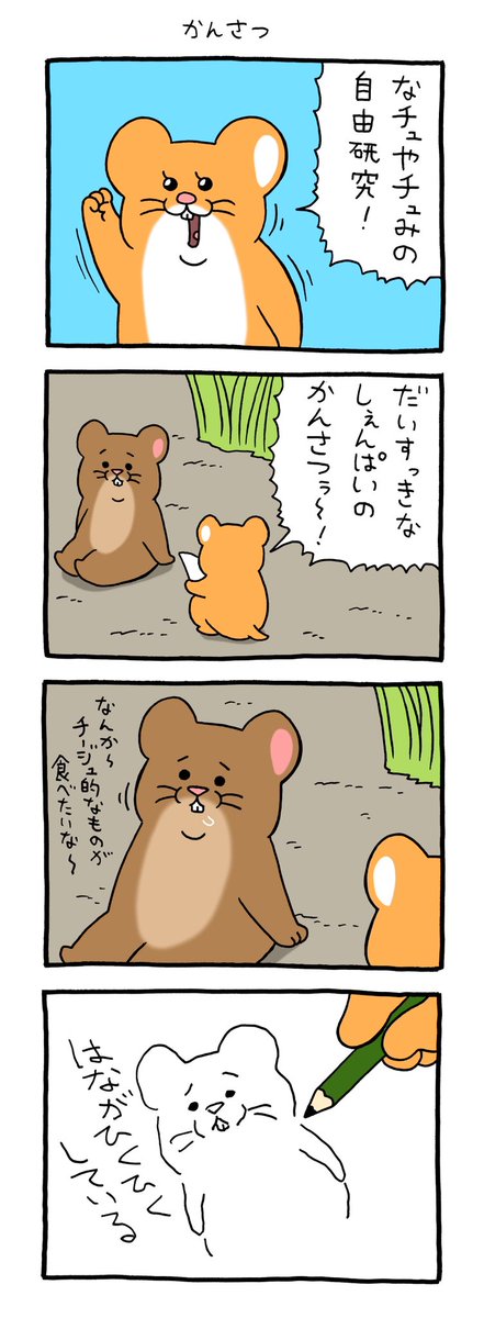 Qrais_Usagi's tweet photo. 4コマ漫画 スキネズミ「かんさつ」
#スキネズミ https://t.co/F4rmtB0Oxt