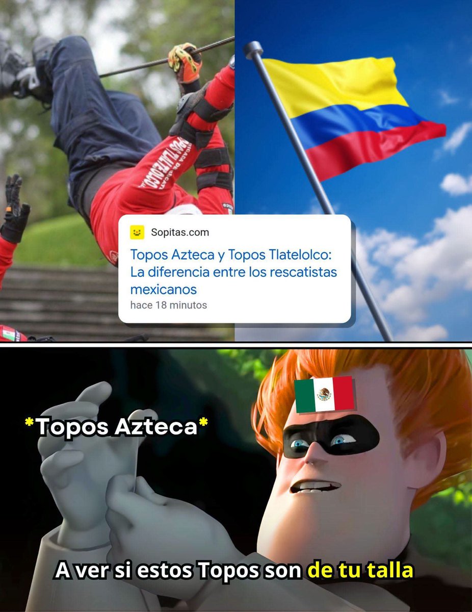 nacional_memes's tweet photo. El gobierno de Colombia impidió que los Topos de Tlatelolco pudieran ayudar en su país. 

Pero por suerte México también tiene a los Topos Azteca, los cuales al trabajar de forma independiente pudieron llegar hoy al país para ayudar.

Así que al final nada detiene a México de seguir ayudando.